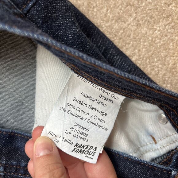 Naked Famous Jeans Mens 33x27 Weird Guy Stretch Selvedge Denim Blue Preppy - Picture 4 of 8